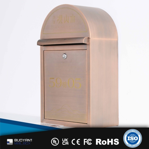 Outdoor Wall-Mounted Brass Mailbox, Weatherproof & Anti-Theft, Bulk Customizable for Property Pr